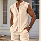 ⏰✨Sommer Herren Set – Ärmelloses Hemd mit Knopfleiste & Shorts 👕 Atmungsaktiv & Bequem