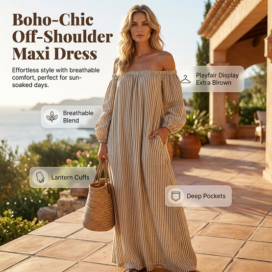 【🎁Neuheit 2026 – 50 % Rabatt für begrenzte Zeit!】👗Damen Schulterfreies Maxi-Kleid mit Laternenärmeln