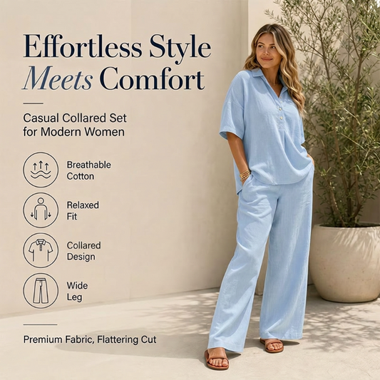 👗Damen Button-Up Oberteil & Weitbein-Hosen-Set – Schickes zweiteiliges Outfit ✨