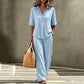 👗Damen Button-Up Oberteil & Weitbein-Hosen-Set – Schickes zweiteiliges Outfit ✨