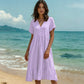 👗Midi-Kleid für Damen mit V-Ausschnitt, kurzen Ärmeln und Rüschen