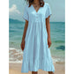 👗Midi-Kleid für Damen mit V-Ausschnitt, kurzen Ärmeln und Rüschen