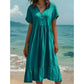 👗Midi-Kleid für Damen mit V-Ausschnitt, kurzen Ärmeln und Rüschen