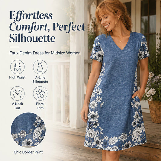 ✨ Kleid mit Denim-Optik & V-Ausschnitt – figurschmeichelnd, knitterarm & leicht zu kombinieren – zu Sneakern, Sandalen oder Stiefeln