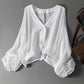 📢📢50% RABATT !!⏰Damen Leichtes Sonnenschutz-Shirt – Tiefer V-Ausschnitt, Laternenärmel, Transparente Lage ☀️