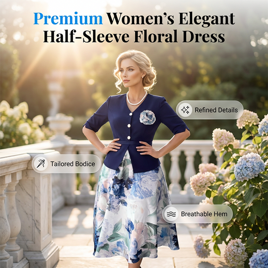 ⌛Zeitlich begrenztes Angebot – Elegantes Damenkleid mit halben Ärmeln und Blumenmuster