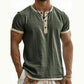 🌿 Kurzärmeliges, atmungsaktives Henley-Shirt mit Kontrast