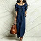Maxikleid für Damen im Bohemian-Stil mit Rüschen am Ausschnitt