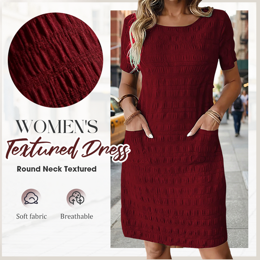 ⌛Zeitlich begrenztes Angebot – Rundhalsausschnitt-Kleid für Damen mit Struktur und knielanger Länge