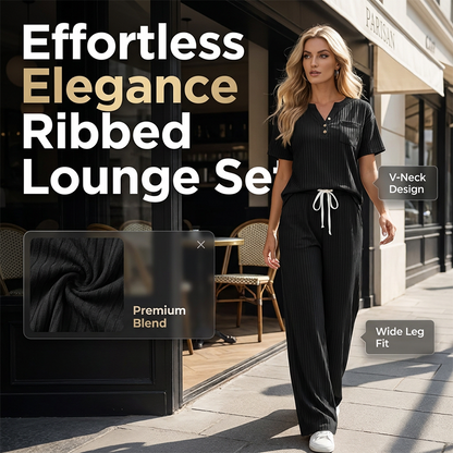 2-teiliges Set aus geripptem Strickoberteil und Hose für Damen