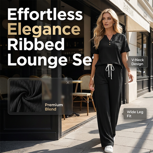2-teiliges Set aus geripptem Strickoberteil und Hose für Damen
