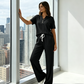 2-teiliges Set aus geripptem Strickoberteil und Hose für Damen