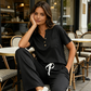 2-teiliges Set aus geripptem Strickoberteil und Hose für Damen