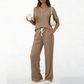 2-teiliges Set aus geripptem Strickoberteil und Hose für Damen