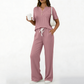 2-teiliges Set aus geripptem Strickoberteil und Hose für Damen