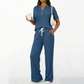2-teiliges Set aus geripptem Strickoberteil und Hose für Damen