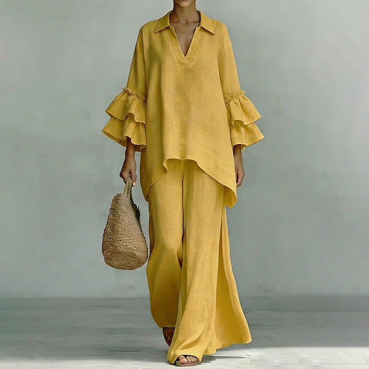 Minimalistisches Langarm-Oberteil für Damen & Hose mit weitem Bein