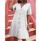 Midi-Kleid für Damen mit kurzen Ärmeln, V-Ausschnitt und Knopfleiste vorne