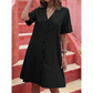 Midi-Kleid für Damen mit kurzen Ärmeln, V-Ausschnitt und Knopfleiste vorne