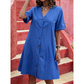 Midi-Kleid für Damen mit kurzen Ärmeln, V-Ausschnitt und Knopfleiste vorne
