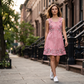 Ärmelloses Blumenmuster-Kleid mit Knopfleiste für Damen