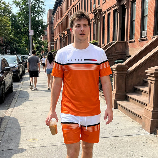 🔥Zeitlich begrenztes Angebot – Kurzarm-Shorts-Set für Herren mit Buchstabenprint