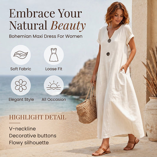👗 Lässiges V-Ausschnitt-Kleid für Damen – schmeichelhafter Schnitt, leichter Stoff & vielseitig – perfekt für warme Tage, Strand & Freizeit