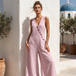 Damen ärmelloser V-Ausschnitt Jumpsuit mit Taschen