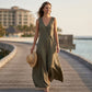 Damen ärmelloser V-Ausschnitt Jumpsuit mit Taschen