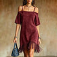 Damen Off-Shoulder-Träger-Fransenkleid