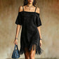 Damen Off-Shoulder-Träger-Fransenkleid