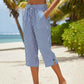 ⏰ Countdown läuft – 50% nur noch 3 Tage! Gestreifte Caprihose aus Baumwoll-Leinen-Mischgewebe für Damen mit Taschen