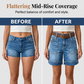 ✈️Kostenlose Lieferung📢 50 % RABATT FÜR BEGRENZTE ZEIT! ⏰ Damen mitteltaille Stretch Bermuda Jeansshorts – Praktische Taschen, stabiler Saum, luftig für Sommeralltag & Strand