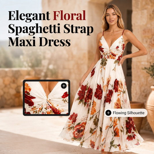 💃 Neuheiten 50% RABATT💥 Damen Bedrucktes Trägerkleid Maxikleid – V-Ausschnitt, verstellbare Träger & fließende A-Linie. Ein zeitloses, feminines Stück für warme Tage 🌿