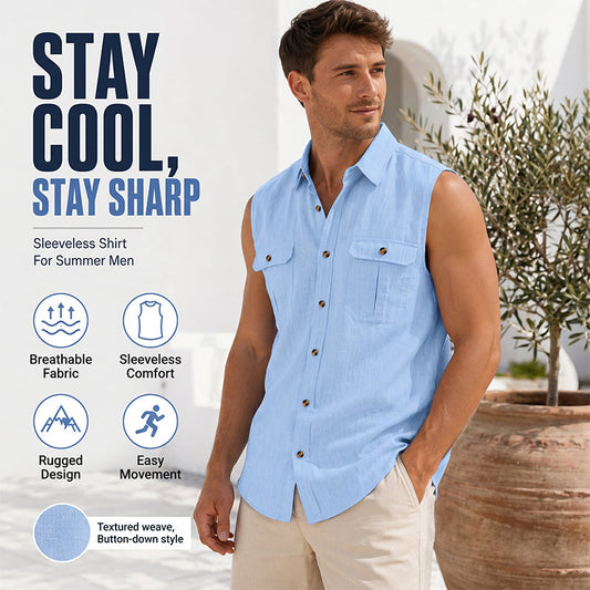 ⏰ Countdown läuft – 50% nur noch 3 Tage! Herren Sommer ärmelloses Button-Down-Hemd
