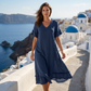 Locker sitzendes Midi-Kleid für Damen mit V-Ausschnitt und Quasten