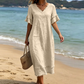 Locker sitzendes Midi-Kleid für Damen mit V-Ausschnitt und Quasten