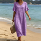 Locker sitzendes Midi-Kleid für Damen mit V-Ausschnitt und Quasten