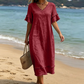 Locker sitzendes Midi-Kleid für Damen mit V-Ausschnitt und Quasten