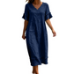 Locker sitzendes Midi-Kleid für Damen mit V-Ausschnitt und Quasten