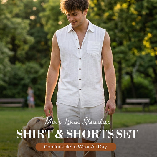 Herren Leinen ärmelloses Hemd & Shorts Set