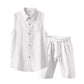 Herren Leinen ärmelloses Hemd & Shorts Set