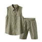 Herren Leinen ärmelloses Hemd & Shorts Set