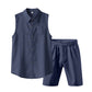 Herren Leinen ärmelloses Hemd & Shorts Set