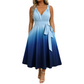 Elegantes Damenkleid mit V-Ausschnitt, Farbverlauf und Taschen