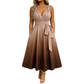 Elegantes Damenkleid mit V-Ausschnitt, Farbverlauf und Taschen