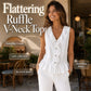 Ärmelloses Damen-Top mit Rüschenbesatz und V-Ausschnitt