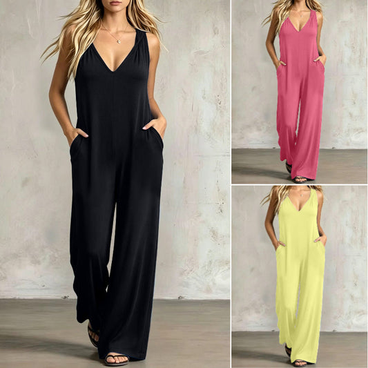 👗 JETZT 50 % RABATT! 🌊 Lässiger Sommer-Jumpsuit für Damen mit V-Ausschnitt – lockere, weite Beine, tiefe Seitentaschen und integrierte Kapuze – vom Strand direkt zum Abendessen ☀️