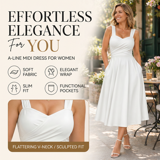 Elegantes Damenkleid mit V-Ausschnitt und Taschen