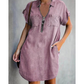 Lässiges Jeanshemdkleid für Damen, locker geschnitten, mit Reverskragen, kurzen Ärmeln, Reißverschluss und Taschen